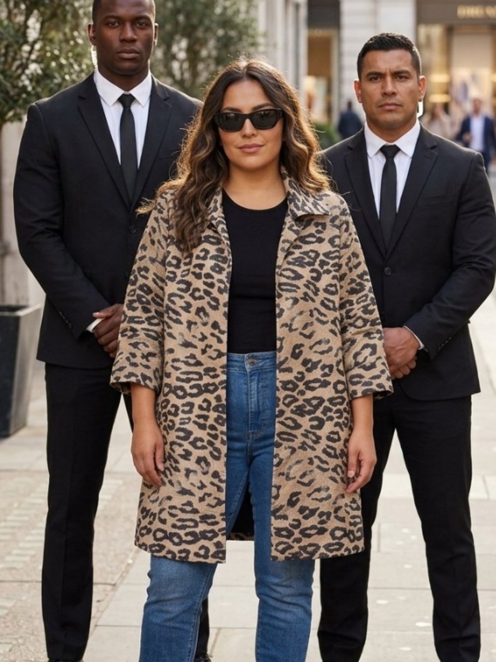 Chico's Leopard-Print Pea Coat in Beige and Black